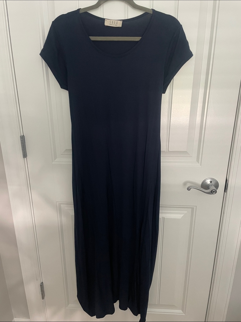 SAGA Navy Short Sleeve Maxi Scoop Neck Dress